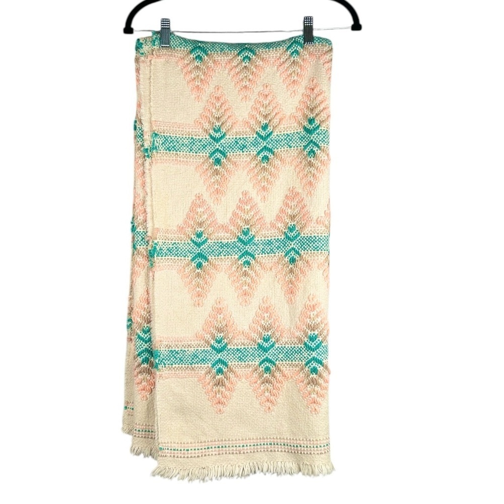 Southwestern Super Soft Coral Turquoise & Cream Embroidered Throw Blanket